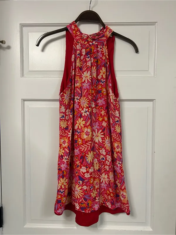 ANDRÉE BY UNIT Red & Pink Floral Tie-Neck Dress - Image 3