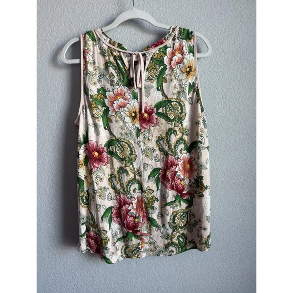 Ann Taylor LOFT Floral Sleeveless Blouse Botanical Cottagecore Boho Top Large Back Tie - Image 5