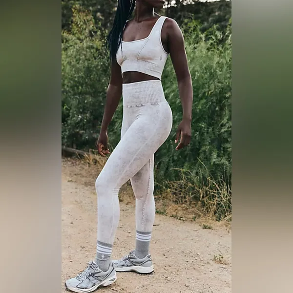 Free People $126 FP Movement Good Karma Ice Gray White Sports Bra Leggings‎ Set - Image 2