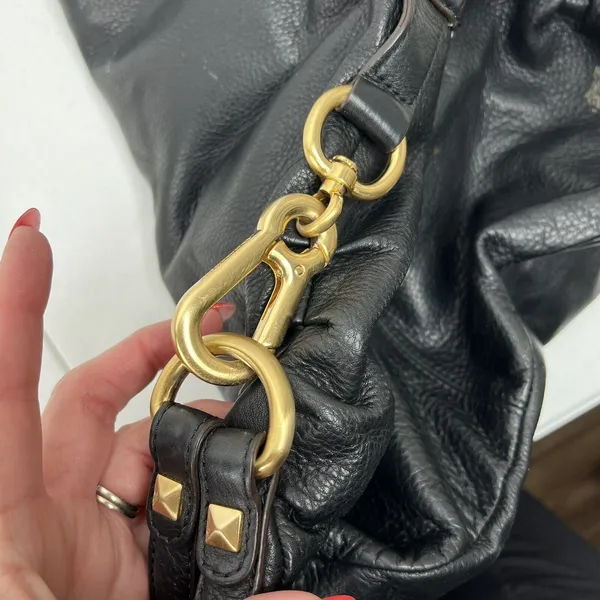 B. Makowsky Large Hobo Shoulder Bag Black Pebbled Leather Studded Gold Hardware - Image 5