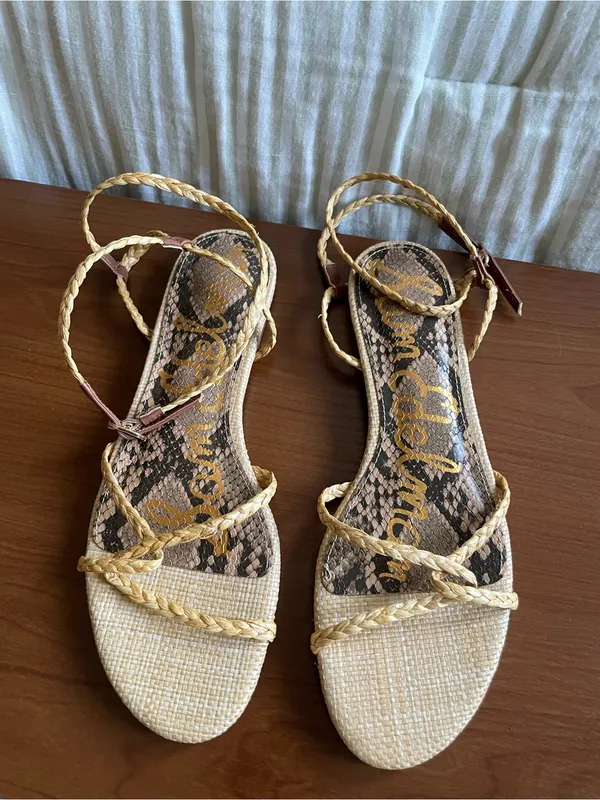 Sam Edelman Ellina Braid Flat Sandal Size 7 Natural Beige Faux Raffia Straw - Image 4