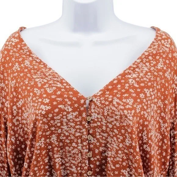 Free People Orange Ditsy Floral Lace Bell Sleeve Bodysuit Feminine Festival S - Image 4
