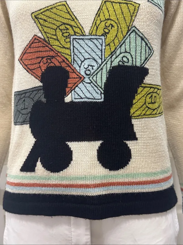 Vintage Unbranded Cotton Cream Graphic Crewneck Sweater Size Large - Image 3