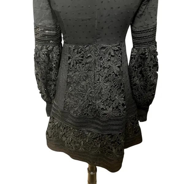 Bardot Mini Dress Black Lace Bell Sleeve V Neck Romantic Boho XS/4 NWOT Cocktail - Image 8