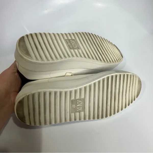 Zara white faux‎ leather sneakers size 37 - Image 9