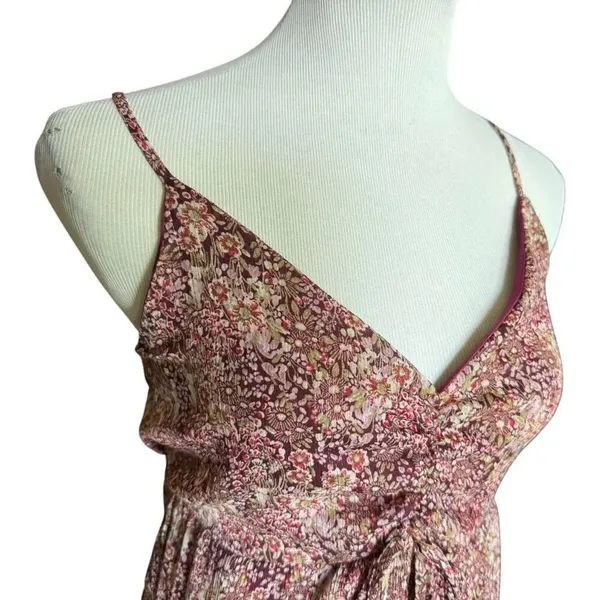 Womens Altard State Floral Print Burgundy Sleeveless Tiered Dress - Sz M - Image 2