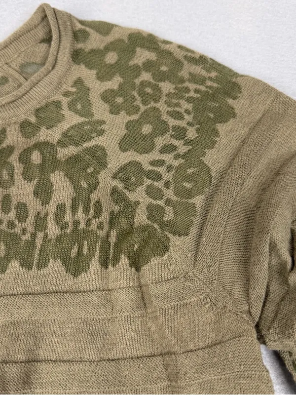 Design History Tunic Top Womens S Olive Leopard Floral Sheer Knit High Low Boho - Image 2