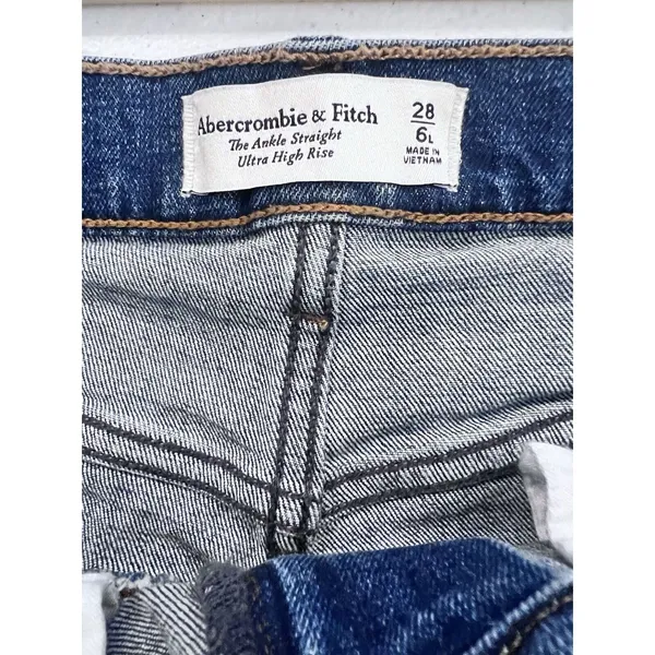 Abercrombie & Fitch The Ankle Straight Ultra High Rise Blue‎ Jeans Women's 28/6L - Image 7