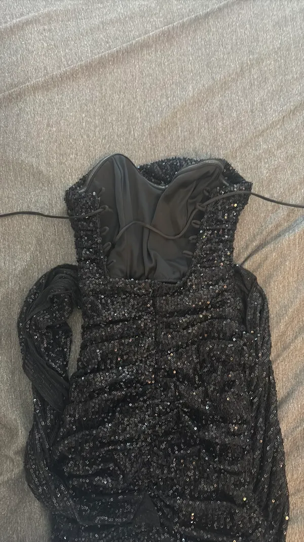 Lucy in the Sky Black Sequin Tie Back Mini Dress - Image 3