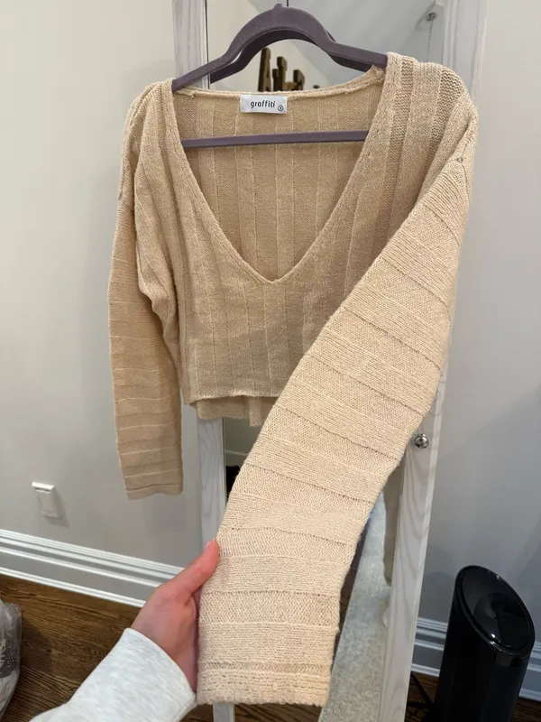 Beige Cropped Sweater Tan - Image 4
