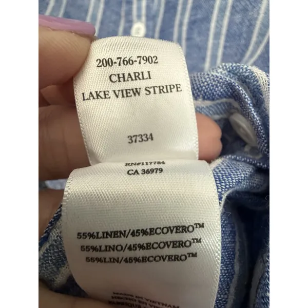 Rails Charli Shirt Womens Large Linen Blend Lake View Stripe Button Blue KKK10-2 - Image 5