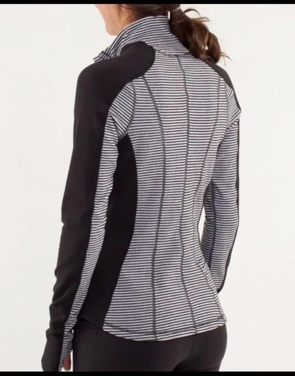 Black and White Stripe Zip U-Turn Lululemon Quarter Zip - Image 3