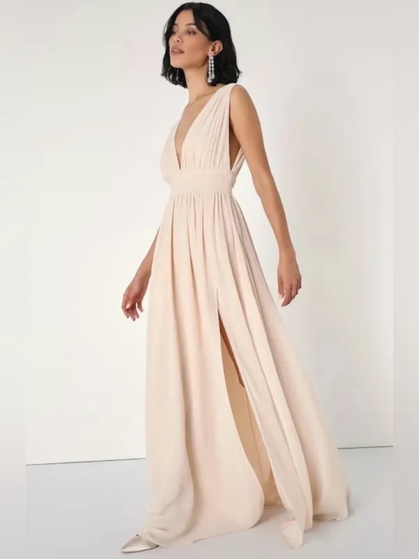 Lulus Heavenly Hues Blush Pink Plunging Maxi Dress - Size Small - Image 2