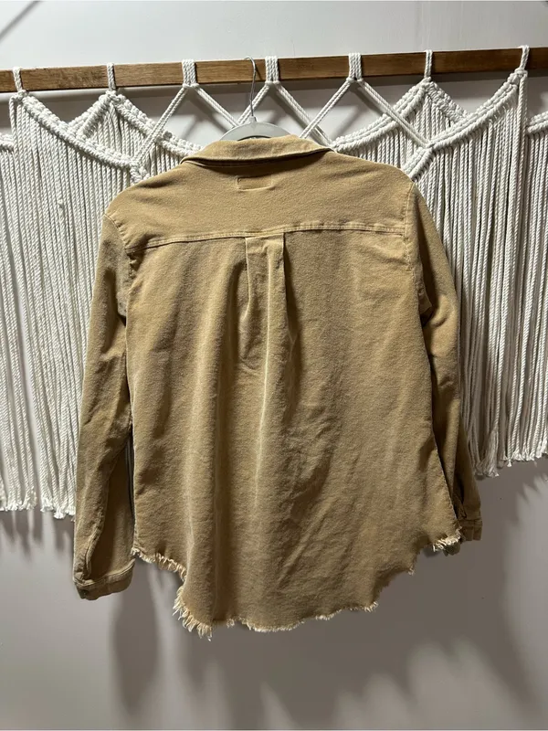 Umgee Frayed Hem Utility Jacket in Tan - Image 2