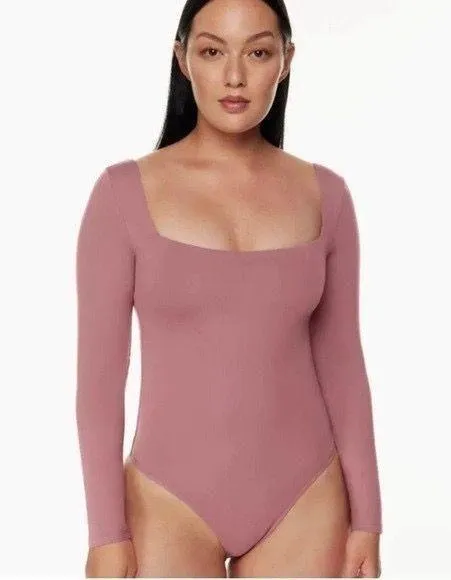 Aritzia Babaton Contour Square Neck Bodysuit Long Sleeve Maeve Pink Willow - Image 5