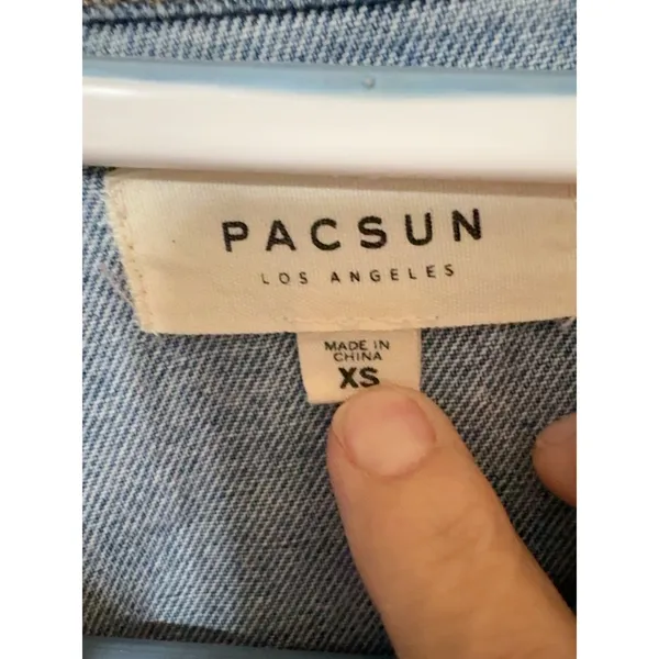 PacSun Womens XS Two-Tone Patchwork Denim Jacket Frayed Hem Blue Cotton Trucker - Image 4