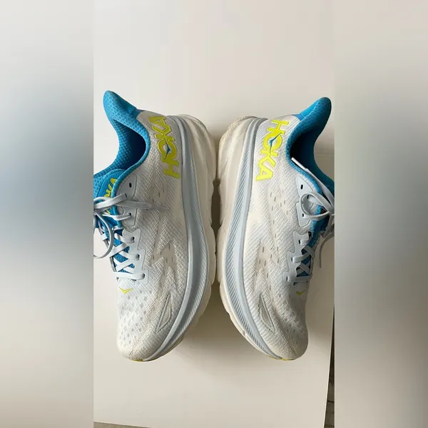 Hoka One One White and Blue Athletic Shoes - Image 4