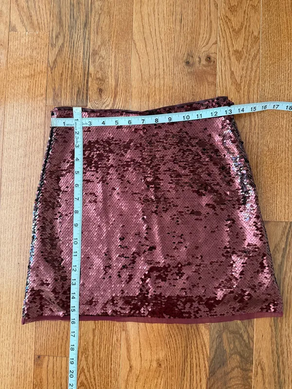 Vtg New H&M Burgundy Sequined Skirt, Sz 2 (EUR 34) - Image 11