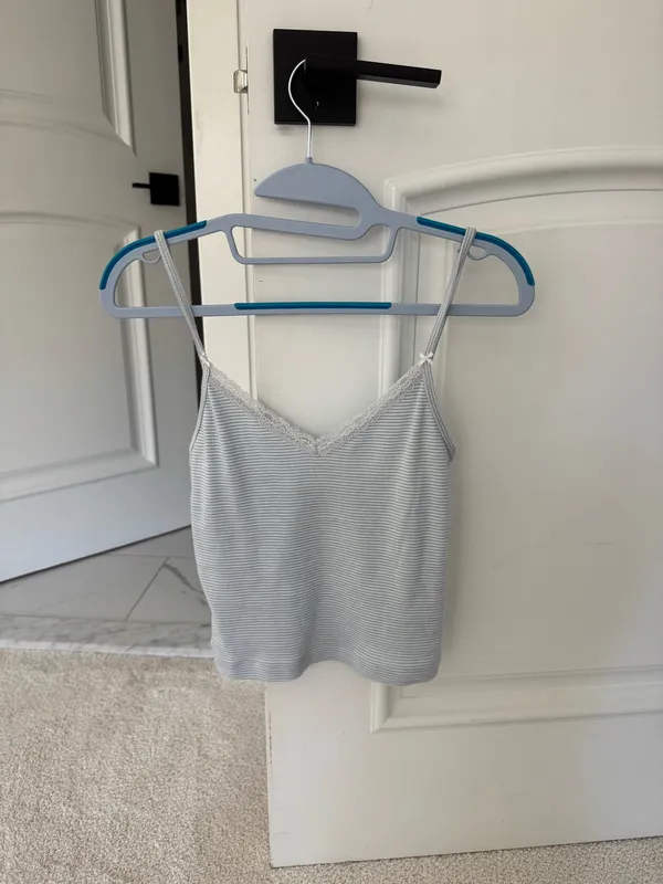 Brandy Melville Striped Lace Tank Top Blue - Image 2