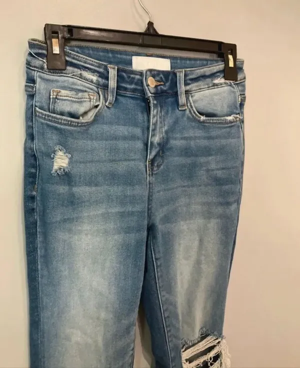 Vervet high rise straight leg distressed jeans Raw hem size 25 #1100 - Image 2
