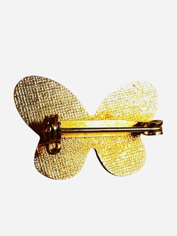 Butterfly Brooch Enamel Mauve Pink White Length Gold Tone - Image 2