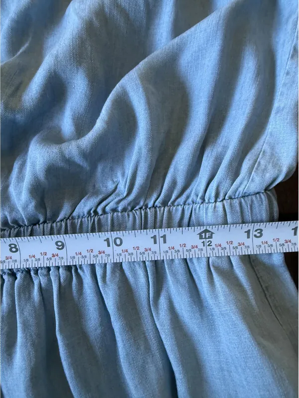 Light Blue Chambray Strapless Maxi Dress with Elastic Waist - Image 11