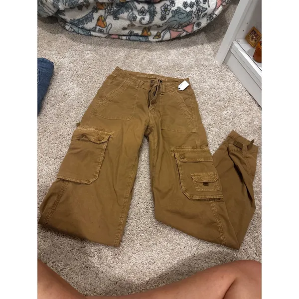 American Eagle Womens Cargo Pants Brown High Waist Stretch Straight Leg Size 000 - Image 4