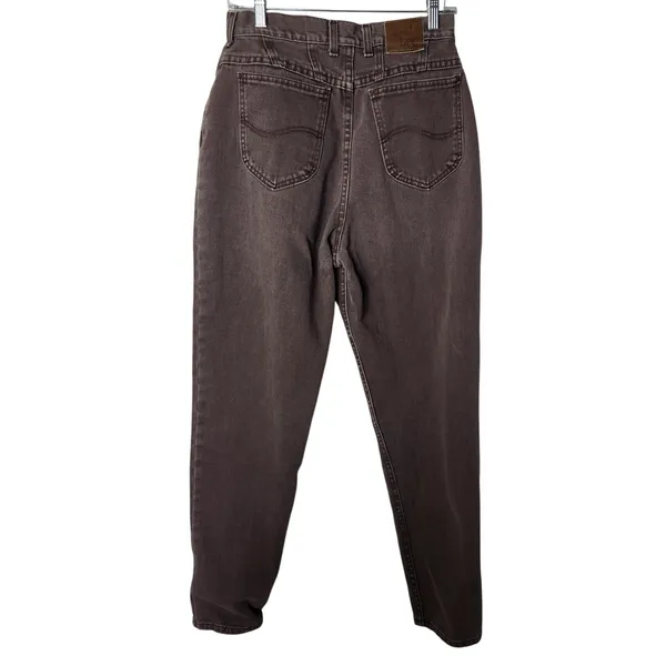 Vintage Lee Riveted Brown Denim Cotton Tapered Leg High Rise Jeans Size 12 Med - Image 2