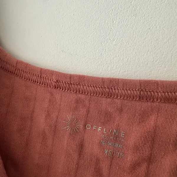 Aerie Offline Salmon Pink Ribbed Square Neck‎ Crop Top Lettuce Hem - Image 4