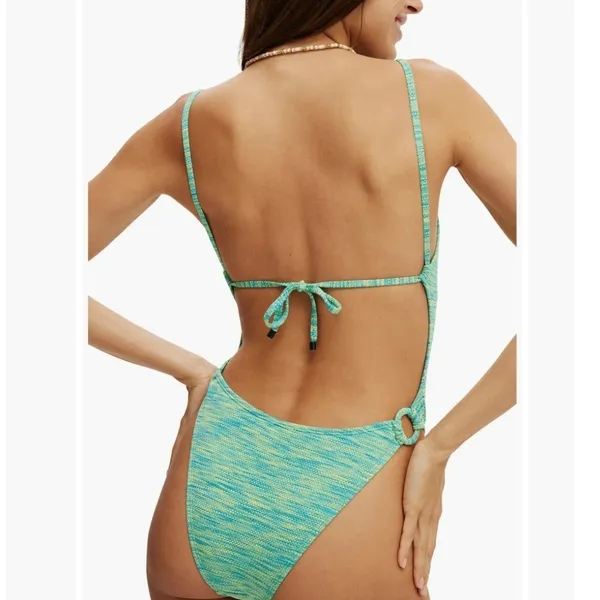 Cotton On Body NWT Strapy One Piece Brazilian Swimsuit Green Blue Space Dye M - Image 2