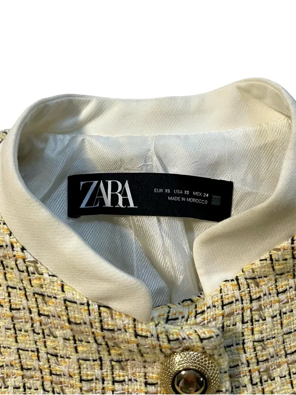 Zara Yellow Metallic Tweed Cropped Jacket - Image 4