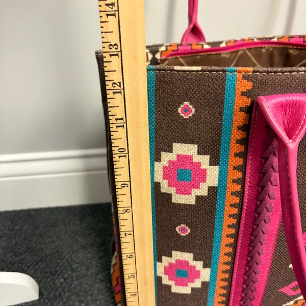 Wrangler Southwestern Canvas Tote Bag Pink Brown Geometric Western Large - Image 4