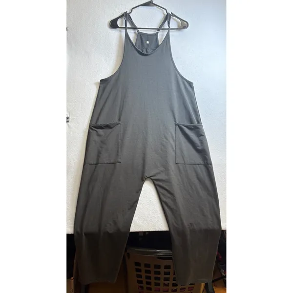 Unbranded Charcoal Gray Harem Jumpsuit Sleeveless Wide Leg Overalls Small - Image 3