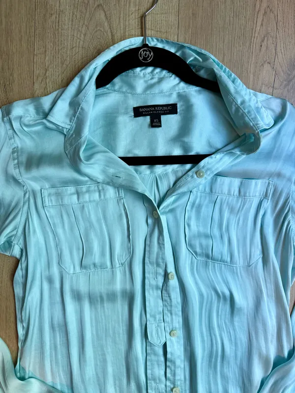 Banana Republic Dillon Classic Fit Button Down Shirt XS Aqua Blue Roll Tab - Image 2