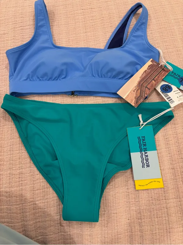 Fair Harbor Blue Crop Bikini Top & Teal Bikini Bottom Set size‎ Small - Image 9