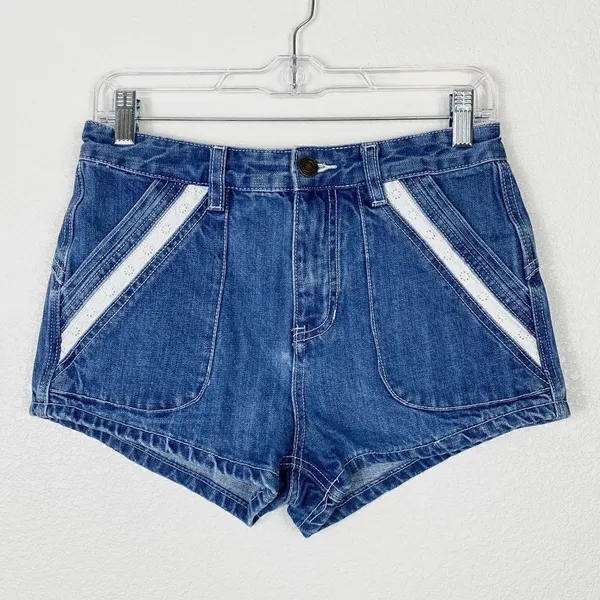 Free People Sweet Surrender High Rise Lace Pocket Denim Shorts - Image 2