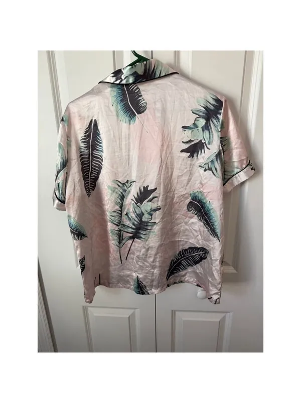 SAPJON L Pink & Green Leaf Print Pajama Set Size L - Image 3