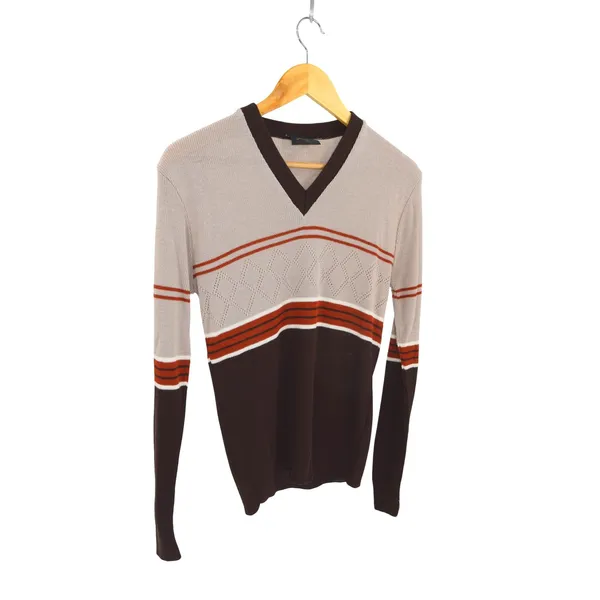 Hands On V Neck‎ Sweater Long Sleeve Stripe Pattern Size M Gray Size M - Image 4