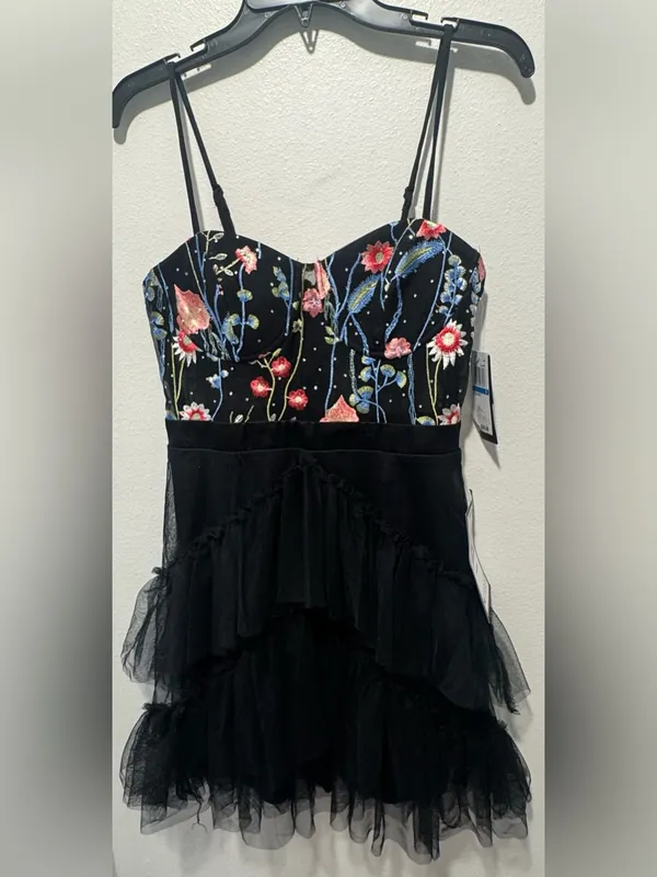 City Studio Black Mini Dress with Multicolor Floral Embroidery - Image 2