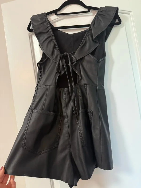 Free People Faux Leather Romper Black - Image 3