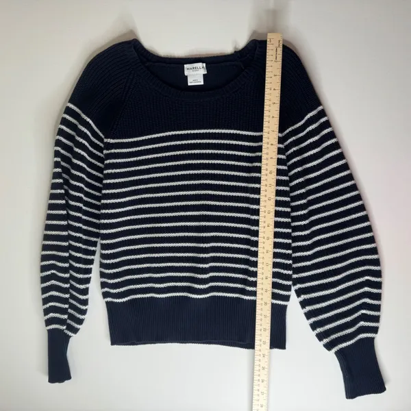 Marella Sport Striped Cotton Knit Sweater Large Navy Nautical Coastal Pullover‎ - Image 9