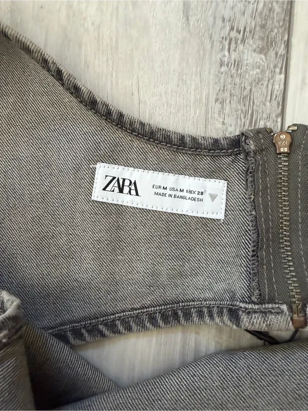 Zara TRF Denim Western Festival Cropped Gray Acid Wash Tank Top size medium - Image 5