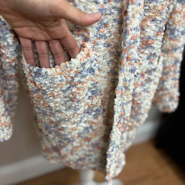 Serra Cardigan Sweater Multicolor Popcorn Knit Open‎ Front Pockets Cozy Layer M - Image 2