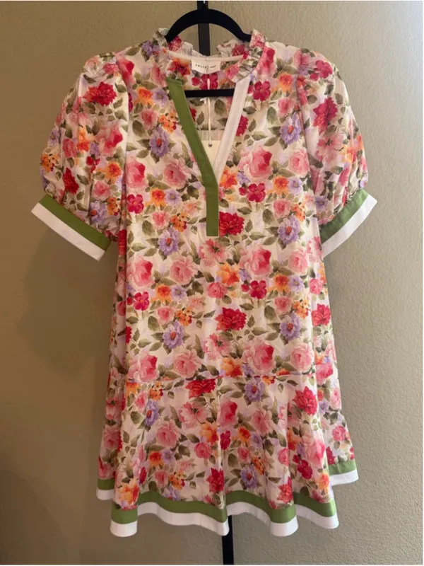 Entro Floral Print Contrast Trim Mini Dress Size S - Image 2