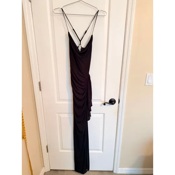 Saks Fifth Avenue Katie May Womens Full Length Event Evening Dress Slit Black Open Back Maxi Small - Image 6