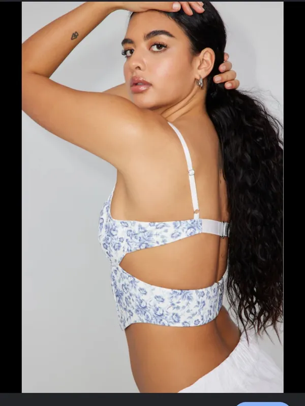 Garage Bianca Cut-Out Corset Top in Blue Floral sz S - Image 2