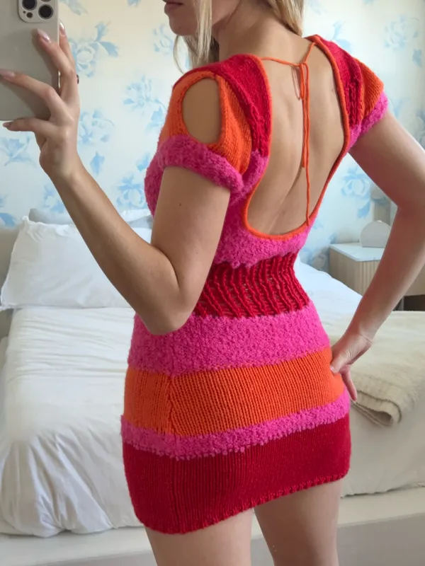 Danielle Guizio Dress Pink Orange Mini Knit - Image 3