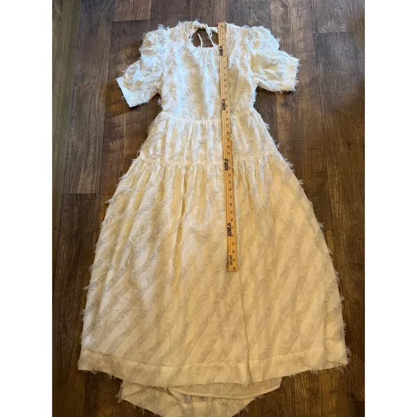 En Saison Natural Fringe Eyelash Tiered Midi Dress Open Tie‎ Back Size M - Image 5