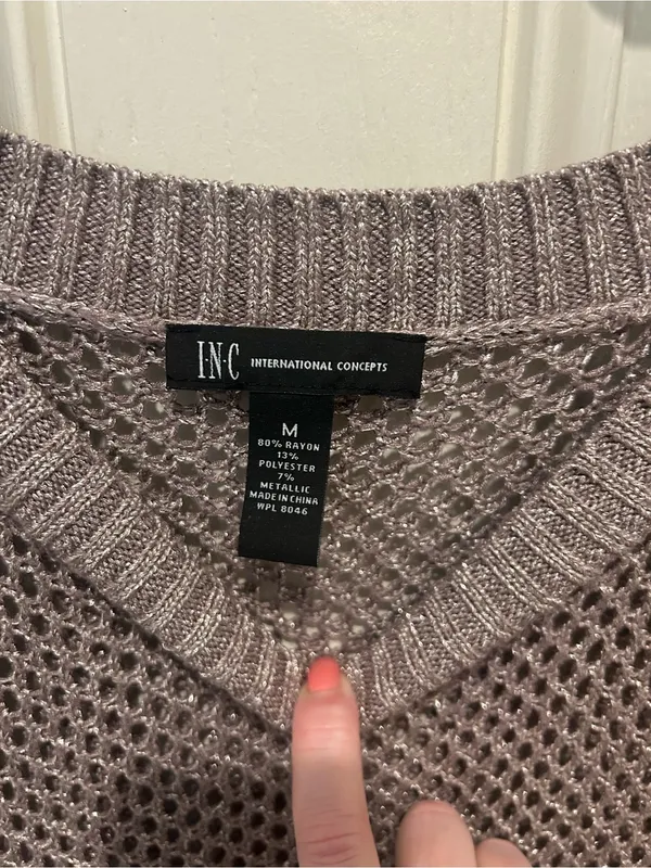 INC International Concepts Taupe Open-Knit Scoop Neck Sweater - Image 6