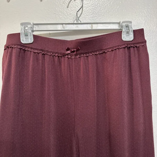 Lands' End Women's Pointelle Sleep Pajama Pants Wide Leg Size M (10-12) Burgundy - Image 2